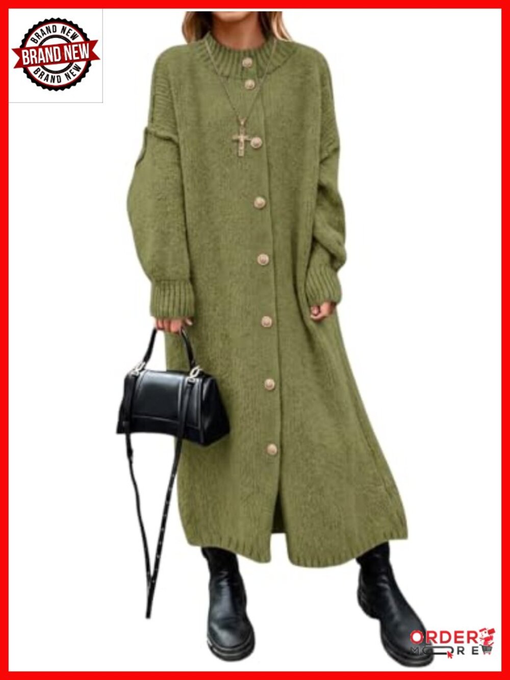 Oversized Midi Cardigan Sweater Dress Button Down Long Sleeve Knit